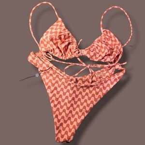 Skatie Pink Orange Printed Low Coverage Kahea Top Kelly Bottom Bikini Set XL